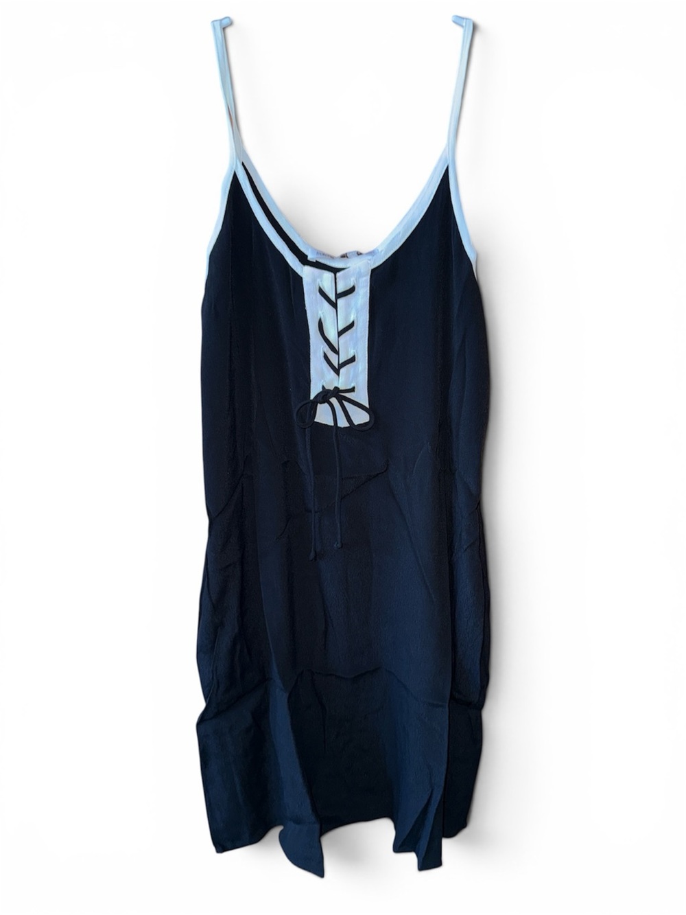 Black Slip Dress w/White Trim & Tie Front